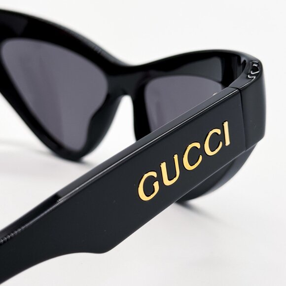 NEW GUCCI GG1294S 001 WOMEN SHINY BLACK GREY CAT EYE SUNGLASSES GUCCI - Picture 9 of 13